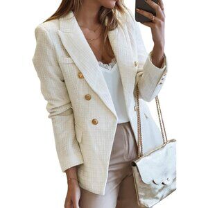 Happy Sailed Casual Blazer Women White Long Sleeve Open Front Blazer Jackets